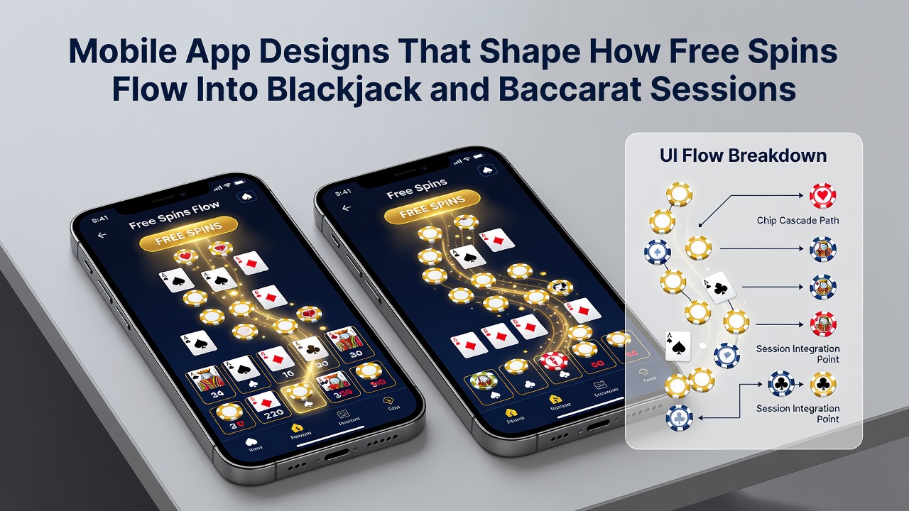 Close-up of a baccarat table in a mobile app with integrated free spin balance and transition buttons